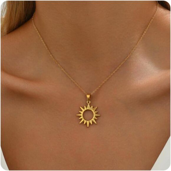 ⚡Gold Necklace for Women 18K Plated Crescent Moon Sun Horse Shoe Horn Pendant - Picture 1 of 7